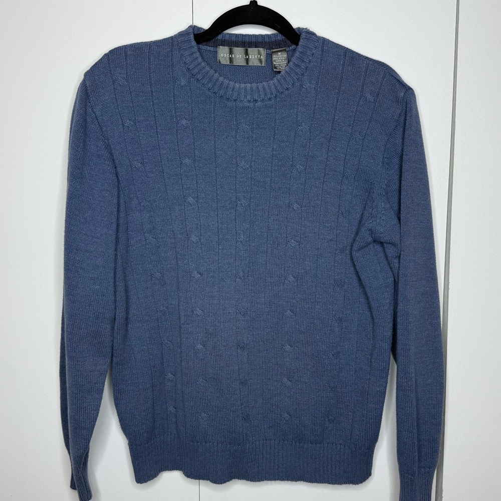 Oscar De Larenta Men's Blue Cable Knit Sweater vintage medium
